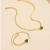 Wholesale 304 Stainless Steel Glass Heart Shape Ion Plating (IP) 18K Gold Plated Sexy Romantic Waterproof Non Tarnish Cuban Link Chain Curb Chain Gold Bracelets Necklace Jewelry Set
