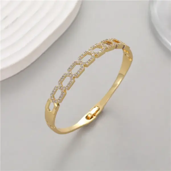 Wholesale Women’s Copper Bangle With Zircon Inlay, Electroplated With 14K Real Gold For Elegant Style