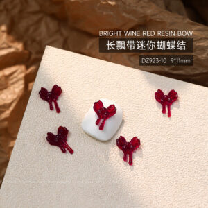 [glossy style] burgundy long ribbon mini bow