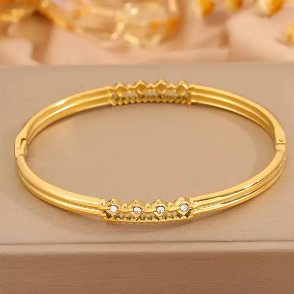Wholesale Solid Color Roman Style Bangle For Olympic Games, Made Of 304 Stainless Steel With 18K Real Gold Plated And Rhinestones Inlay