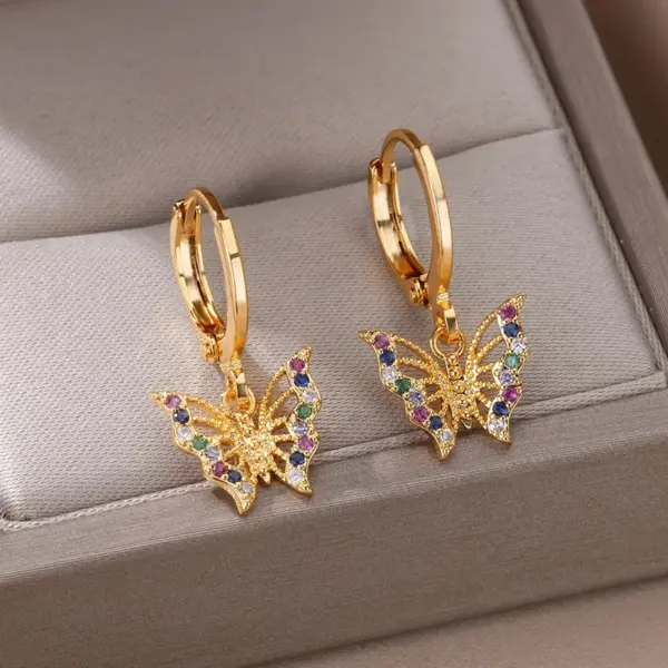 Wholesale 304 Stainless Steel Copper Cross Butterfly PVD Coated Real Gold Plated IG Style Classic Style Waterproof Non Tarnish Plating Drop Earrings Earrings Ear Studs