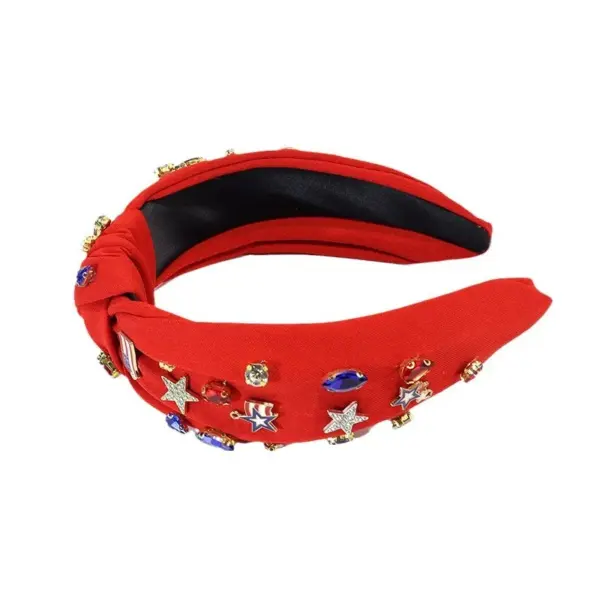 Wholesale Wide-Brimmed Diamond-Studded American Flag Headband, Fashion Knot Design, Suitable For Women's Accessories