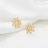 Wholesale 14K Real Gold Plated Copper Stud Earrings With Flowers Pattern And Zircon Inlay, Featuring 925 Sterling Silver Ear Pins