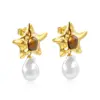 Wholesale Vacuum Electroplating (In Furnace) Plated Imitation Gold Imitation Pearl Starfish Earrings Ladies 304 Stainless Steel Oval Cat's Eye Earrings Fashion Irregular Geometric Shape