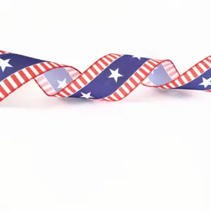 6.3CM Independence Day Ribbon (1m-11g) / Striped Check White Star