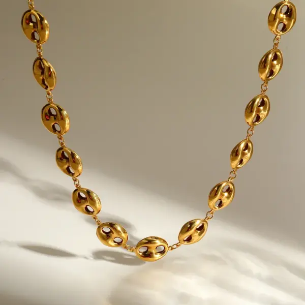 Wholesale Asymmetrical Oval Jewelry Set For Women With 18K Real Gold Plated 304 Stainless Steel And PVD Coated Cuban Link Chain