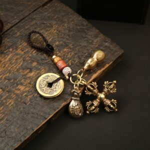 Cross lotus vajra pestle + liangzhu xiangyun five emperors coin + money bag + round wealth and treasure gourd (send sand)