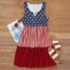 Wholesale American Flag Vintage Style Sleeveless Tank Dress With V Neck In Polyester For Casual Wear