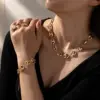 Wholesale Asymmetrical Oval Jewelry Set For Women With 18K Real Gold Plated 304 Stainless Steel And PVD Coated Cuban Link Chain