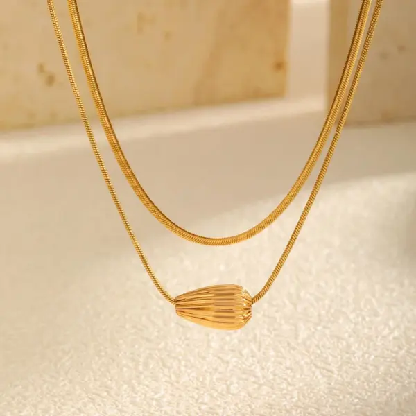 Wholesale Jewelry Retro Simple Style Water Droplets 201 Stainless Steel Snake Chain Double Layer Necklaces