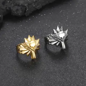 Wholesale 304 Stainless Steel Wolf Head PVD Coated 18K Real Gold Plated Simple Style Waterproof Non Tarnish Polishing Rings
