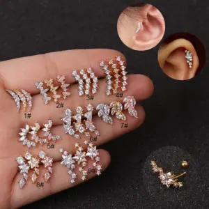 Wholesale 316L Stainless Steel Copper Zircon Ear Cartilage Rings & Studs Star Waterproof Non Tarnish Surgical Steel Women'S