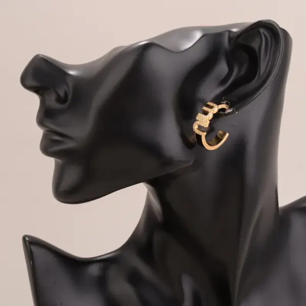 Wholesale Hypoallergenic Letter Stud Earrings For Women In Copper With KC Golden UV Plating And Zircon Inlay