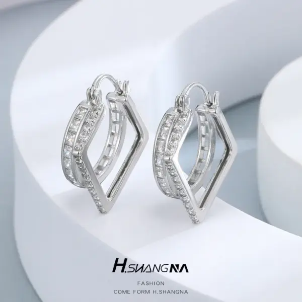 Wholesale Geometric Stud Earrings For Women With Copper Posts, Electroplated And 14K Real Gold Plated Featuring Zircon Inlay