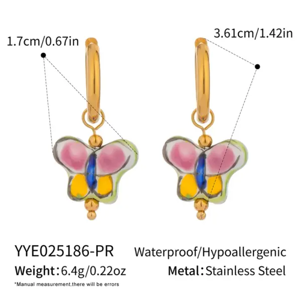 Wholesale PVD Coated Real Gold Plated 18K Gold Butterfly 304 Stainless Steel Modern Style Pastoral Waterproof Non Tarnish Drop Earrings