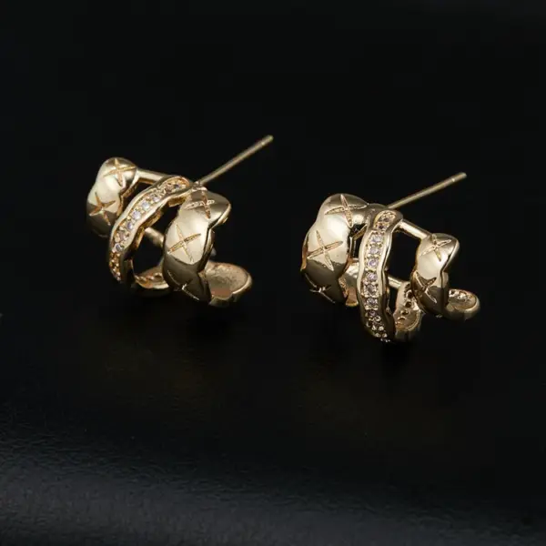Wholesale Geometric Stud Earrings Featuring 14K Real Gold Plated Copper With Artificial Pearl Inlay And 925 Sterling Silver Posts