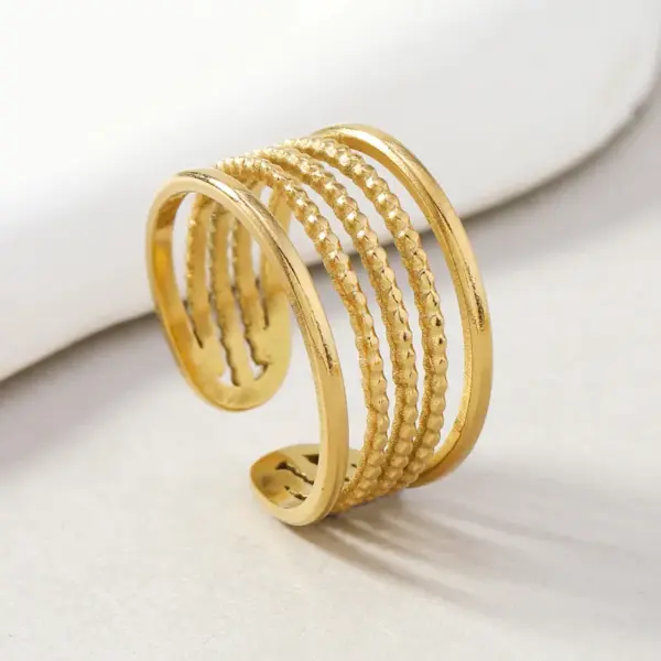 Wholesale Fashion Stainless Steel Titanium Ring Geometric Leaf Design Heart-shaped Hydraulic 3D Open Ring Unisex Fashion Jewelry