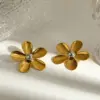 Wholesale Asymmetrical Flowers Jewelry Set For Women In 304 Stainless Steel With 18K Real Gold Plated PVD Coating 0.03µm Thickness