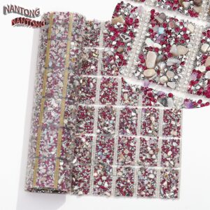 4 purple rose red diamonds with colored gravel / Pointed bottom rhinestones with colored gravel hot melt square adhesive tape [full piece 24*40cm small square 3*4cm]
