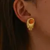 oly-2506f71ce9ef8a21efd5859ba595d34d Wholesale 18K Gold Plated 304 Stainless Steel Vacuum Electroplating (In Furnace) Natural Stone Geometric Handmade Butterfly Ear Caps Earrings For Women Independence Day