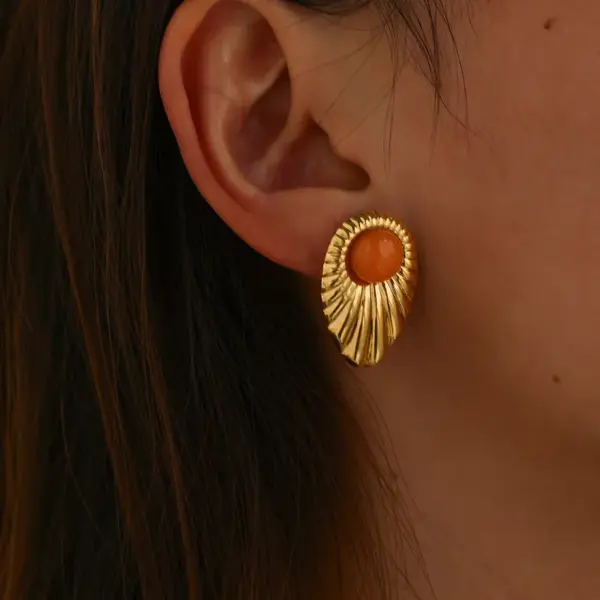 oly-2506f71ce9ef8a21efd5859ba595d34d Wholesale 18K Gold Plated 304 Stainless Steel Vacuum Electroplating (In Furnace) Natural Stone Geometric Handmade Butterfly Ear Caps Earrings For Women Independence Day