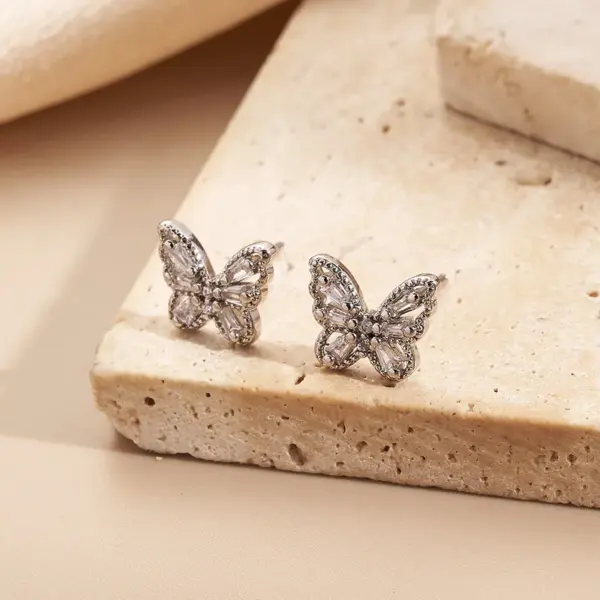 Wholesale Color Retention Electroplated Zircon Butterfly Earrings Fashionable Casual Elegant Versatile Copper Alloy Earring For Women