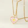 Wholesale Heart Shape Enamel Pendant Necklace For Women In 304 Stainless Steel With 14K Gold Plated PVD And Zircon, Box Chain