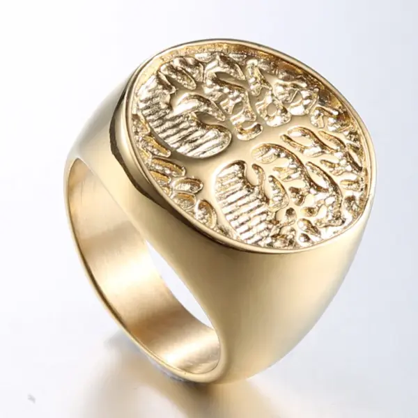 oly-252806405f4868221c68f3442f489c4c Wholesale Gold Titanium Steel Ring Men's Tree Of Life Ring Design Geometric Accessories