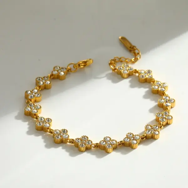 Wholesale Round Easter Bracelet For Women In 18K Real Gold Plated 304 Stainless Steel With Rhinestones And 0.03µm Plating Thickness