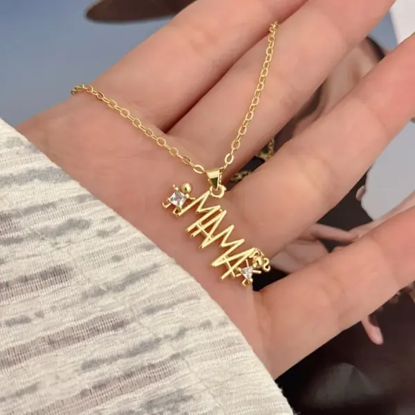 Wholesale Jewelry Elegant MOM Heart Shape Copper Zirconia 18K Gold Plated Inlaid Zircon Pendant Necklace Cable Chain Twisted Rope Chain