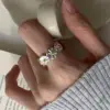 Wholesale Electroplated Flowers Ring For Women In Silver Plated Brass With 0.03µm Coating Thickness