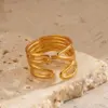 Wholesale Ion Plating (IP) 18K Gold Plated Lines 304 Stainless Steel Casual Hip-Hop Rock Waterproof Non Tarnish Open Rings - Nihaojewelry