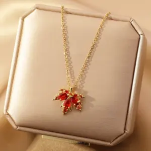 X5415 # Red Maple Leaf Titanium Steel Necklace