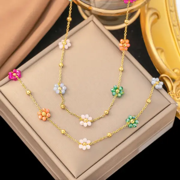 Wholesale PVD Coated Real Gold Plated Printing Titanium Steel Sweet Waterproof Non Tarnish Bracelets Necklace