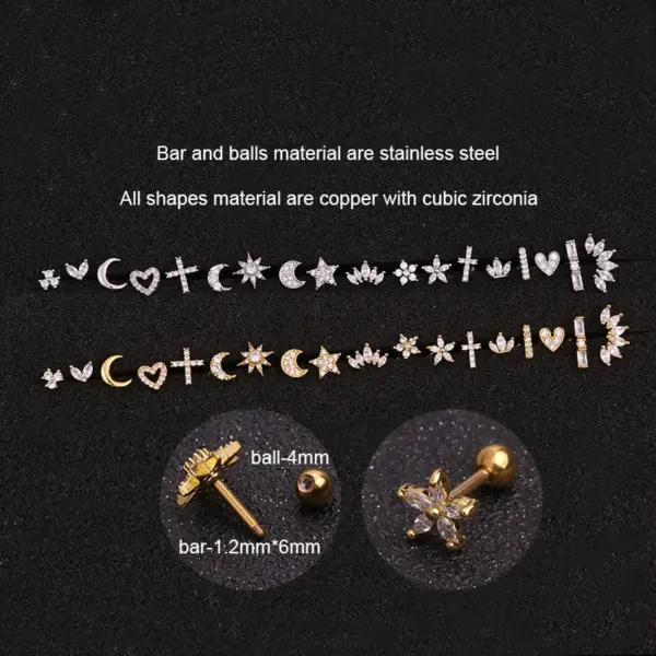oly-2552cc922f74974f31f52d151f2f3c86 Wholesale 316L Stainless Steel Copper Ear Cartilage Rings & Studs Flower Waterproof Non Tarnish Surgical Steel