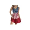 Wholesale American Flag Vintage Style Sleeveless Tank Dress With V Neck In Polyester For Casual Wear