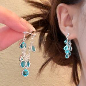 E6915 silver - explosive blue grape cluster tassel earrings
