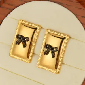 Wholesale Geometric Stainless Steel Earrings Bowknot Design Gold Plated Minimalist Jewelry For Women
