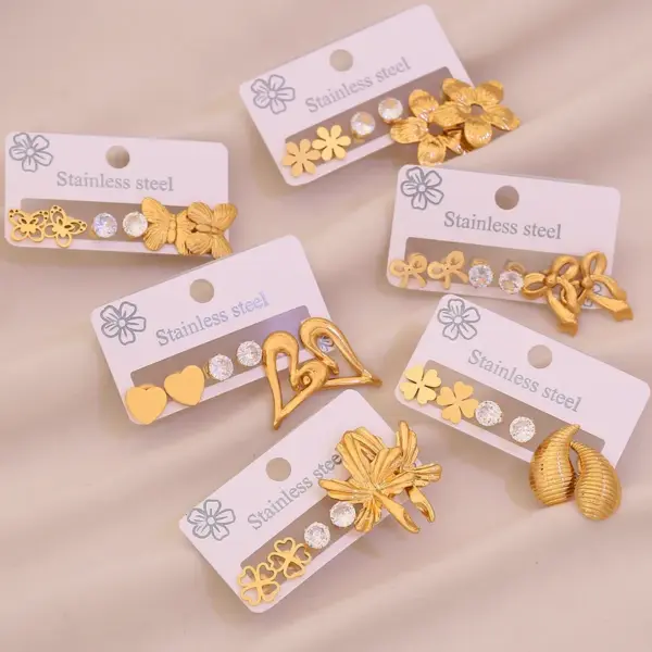 Wholesale Butterfly Flower Stainless Steel Earrings Rhinestone Heart Shaped Jewelry Elegant Cute Romantic Polished Finish For Women
