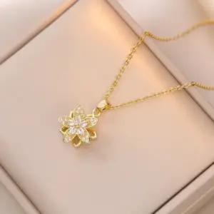 X1466 Gold Rotating Flower Necklace