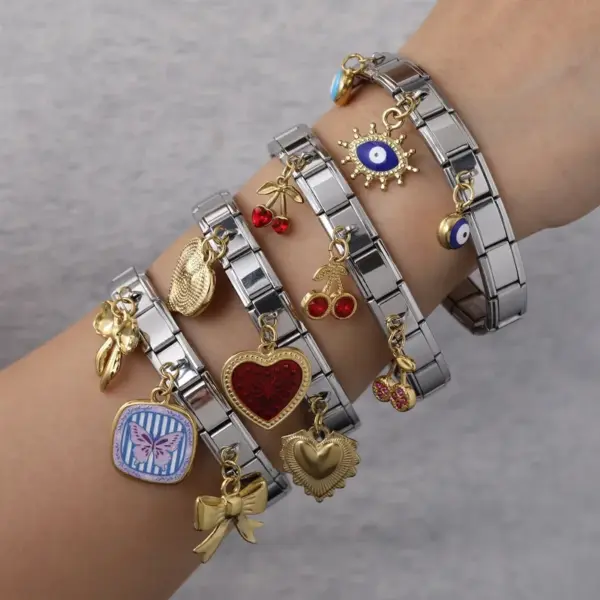 Wholesale Versatile 18K Gold Plated Stainless Steel Zircon Heart Butterfly Knot Pendant Bracelet Trendy Matching Jewelry Gift For Him And Her