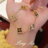 Wholesale Copper four-leaf clover window decoration charoite jewelry set necklace bracelet earring ring