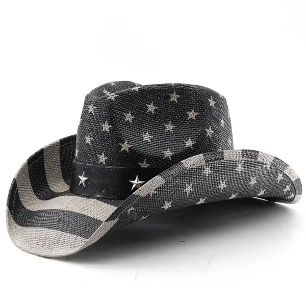 Wholesale American Flag Cowboy Style Straw Hat With Flat Brim Featuring UV Protection, Polyester Material And Star Craft
