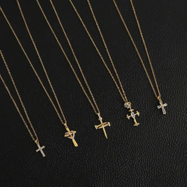 Wholesale 304 Stainless Steel Cross Electroplated Zircon Gold Plated Glam Modern Style Shiny Plating Inlay Gold Necklace