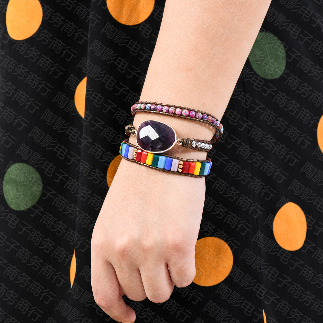 Wholesale Cross-border hot sale amethyst woven women's bracelet bohemian creative multi-layer bracelet