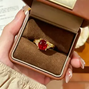 Wholesale Geometric Open Ring For Women In Brass With Golden Plated Water Plating And Claw Setting Featuring Artificial Gemstones