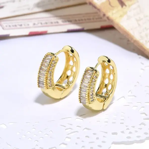Wholesale 1 Pair Streetwear Leaves Plating Inlay Copper Zircon Hoop Earrings