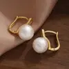 Wholesale Fashionable Pearl Stud Earrings Women's Luxury Sense Zircon Inlaid Geometric Pattern Earring Post Material Copper Round Craft