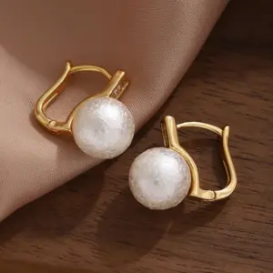 Wholesale Fashionable Pearl Stud Earrings Women's Luxury Sense Zircon Inlaid Geometric Pattern Earring Post Material Copper Round Craft