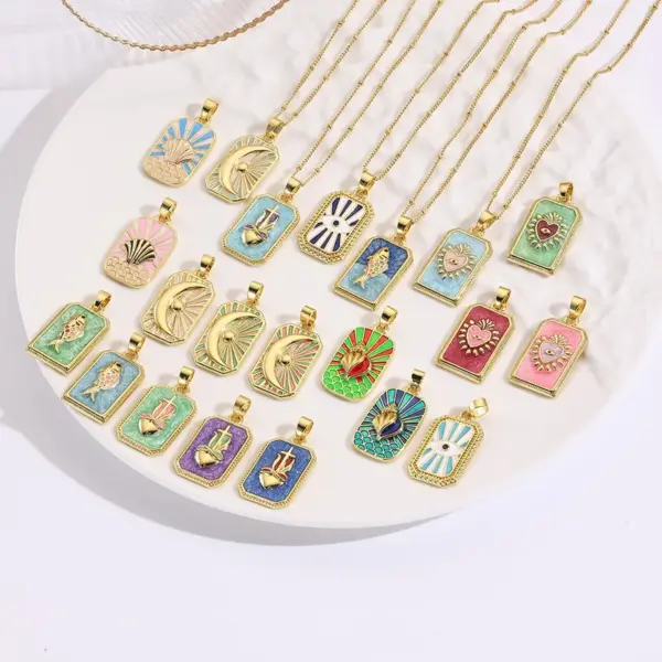 Wholesale Handmade Moon Pendant Necklace With Golden Plated Copper And Water Plating, Featuring Ball Chain In Sibling Suit Style